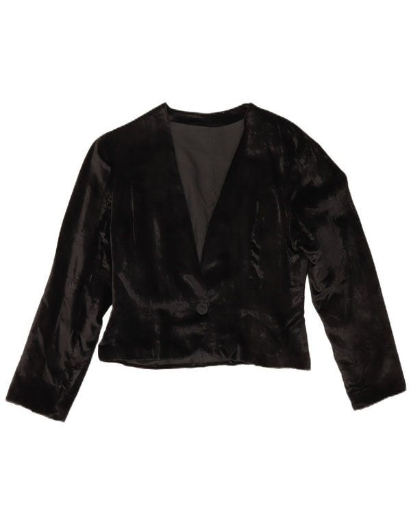 Vintage mujer terciopelo chaqueta bolero Reino Unido 10 pequeño negro