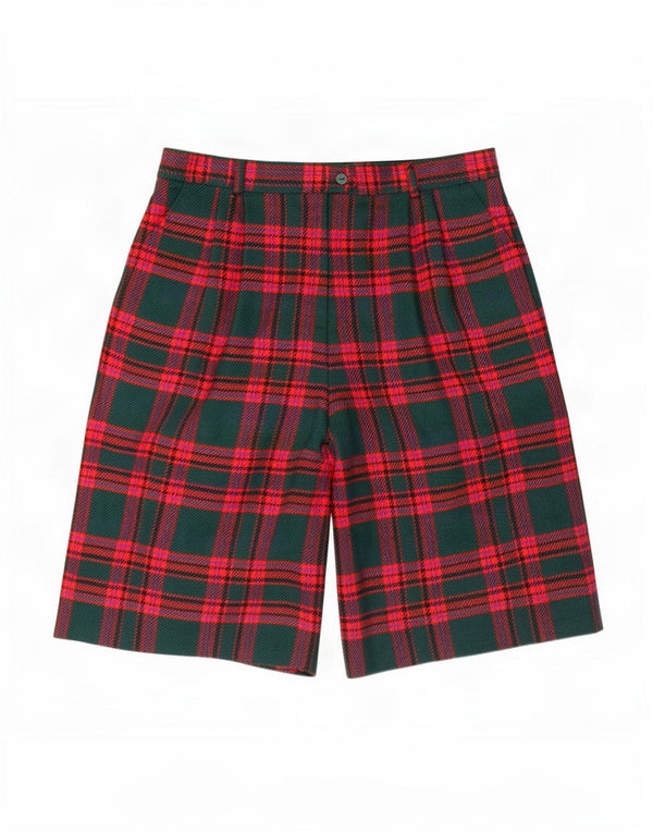 Lucia Bermudas de cintura alta para mujer, talla 40, talla grande, W28, cuadros verdes