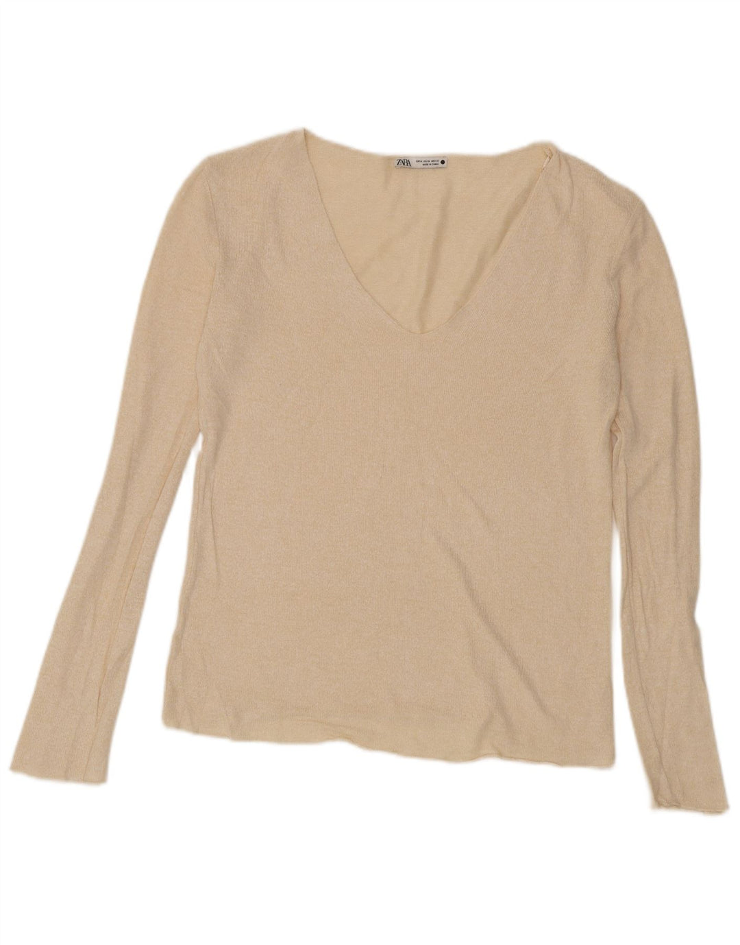 Zara Mujer Top Manga Larga UK 44 Medio Beige