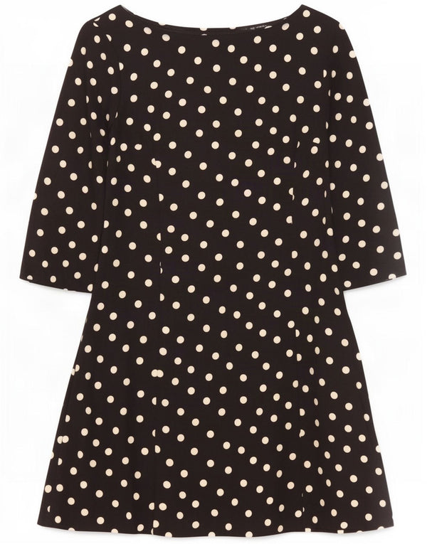 Zara Vestido acampanado de manga 3/4 para mujer UK 40 Small Azul marino con lunares