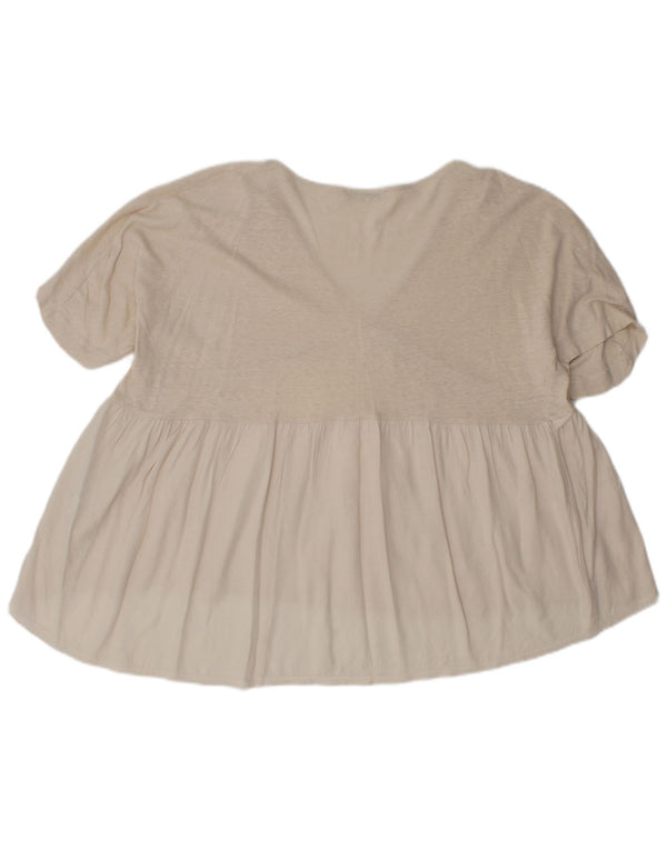 Zara Mujer Blusa Holgada Top UK 44 Algodón Beige Medio