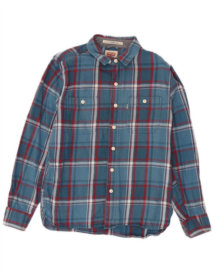 Levi's Camisa de franela de corte estándar para hombre, cuadros azules pequeños
