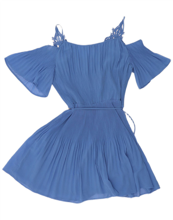 Oasis Vestido con Hombros Descubiertos para Mujer UK 44 Poliéster Azul Medio