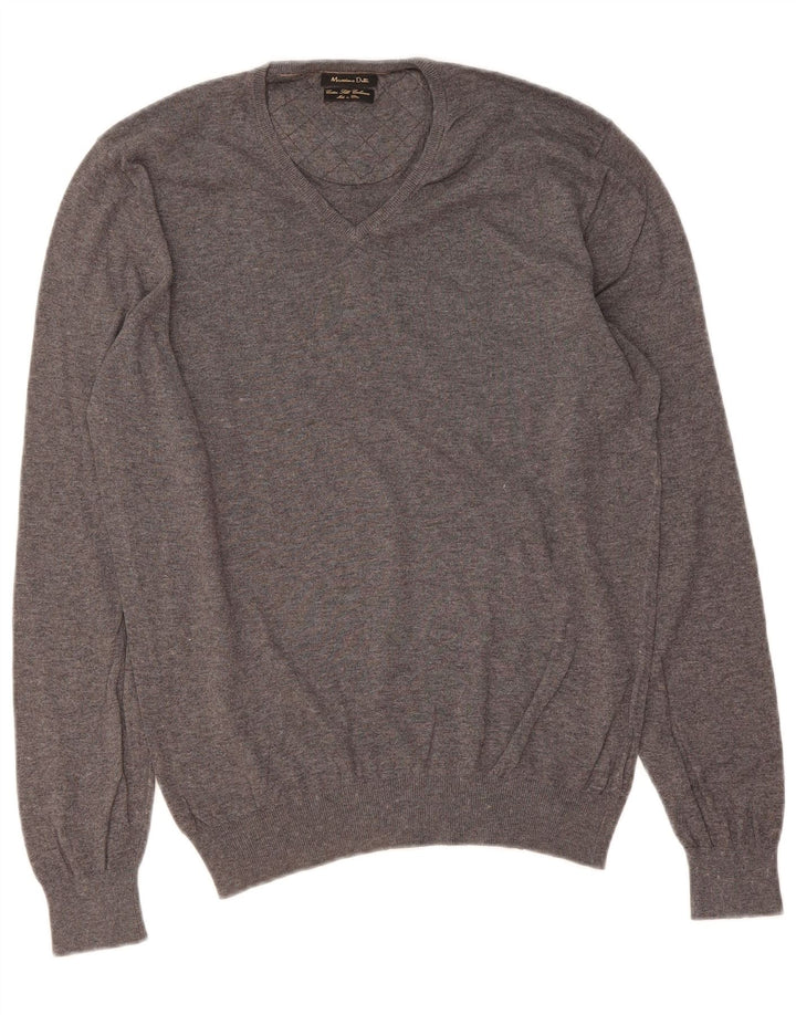 MASSIMO DUTTI Mens V-Neck Jumper Sweater Medium Grey Cotton