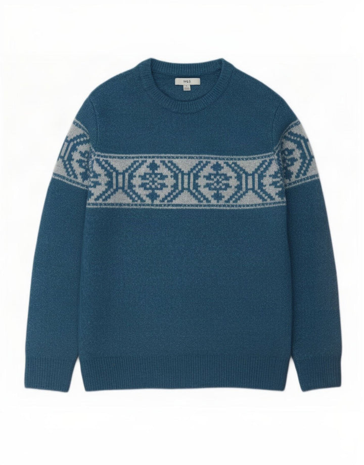 Marks & Spencer Jersey con Cuello Barco para Hombre Acrílico Azul Medio Fair Isle