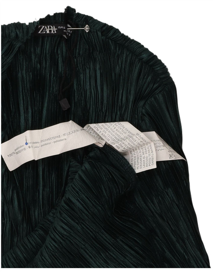 Zara Mujer Maxi Vestido De Manga Larga UK 40 Pequeño Poliéster Verde