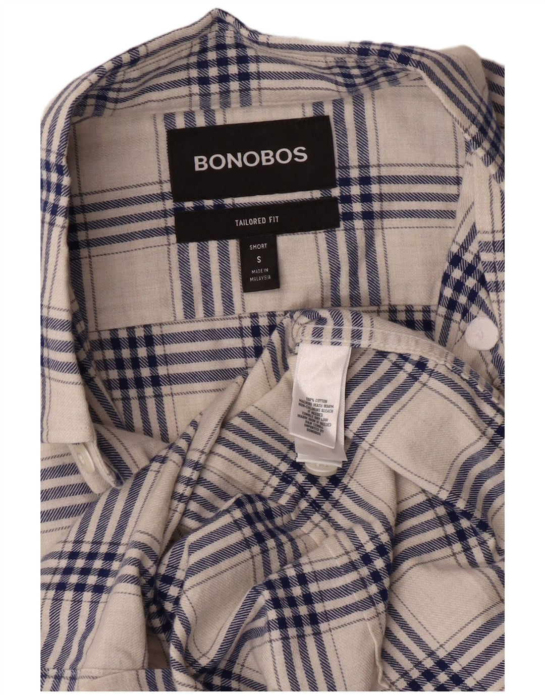 BONOBOS Camisa De Franela Entallada De Algodón A Cuadros Blancos Pequeños para Hombre