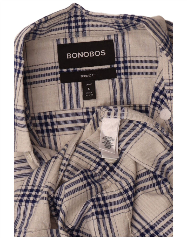 BONOBOS Camisa De Franela Entallada De Algodón A Cuadros Blancos Pequeños para Hombre