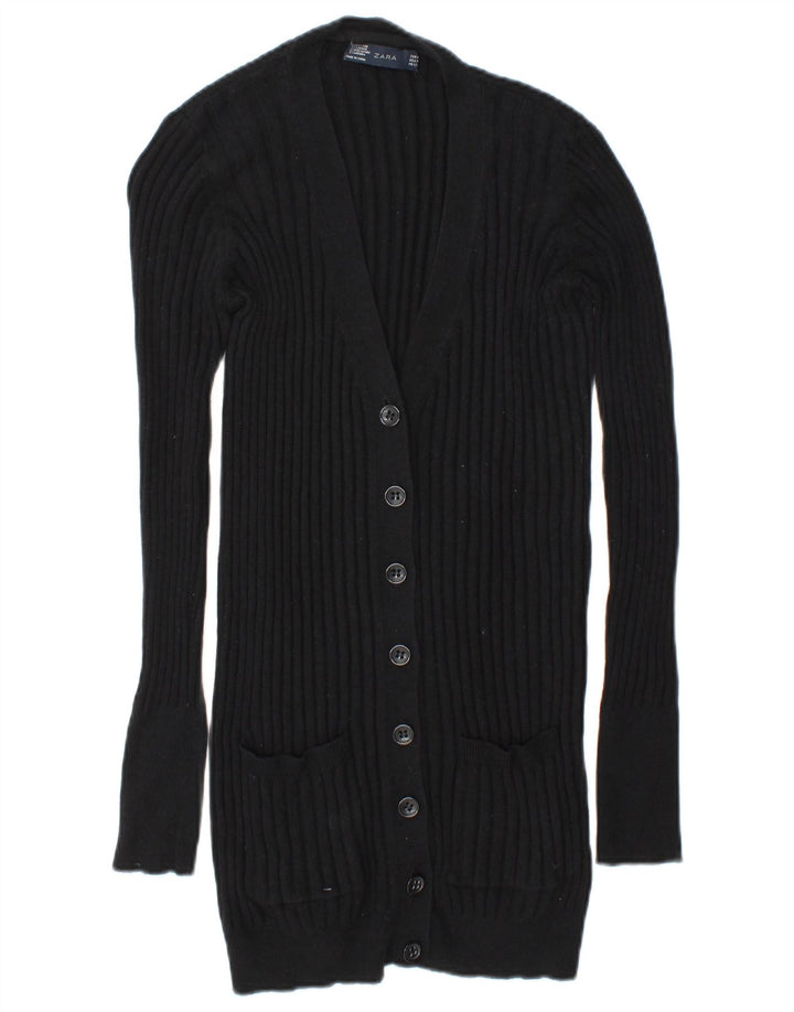 Zara Mujer Cárdigan Suéter UK 44 Mediano Negro Algodón
