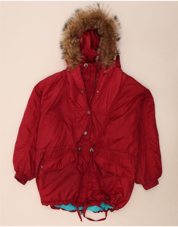 Vintage mujer con capucha abrigo acolchado de gran tamaño Reino Unido 18 XL Poliamida Borgoña