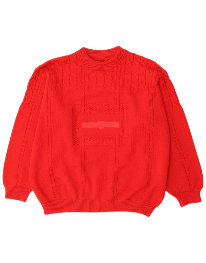 Vintage hombres cuello redondo jersey suéter XL lana roja