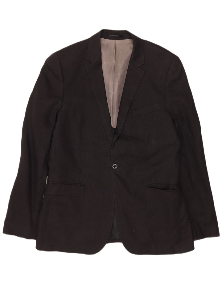 DKNY Chaqueta tipo blazer entallada con 1 botón para hombre UK 40 Large Lana negra
