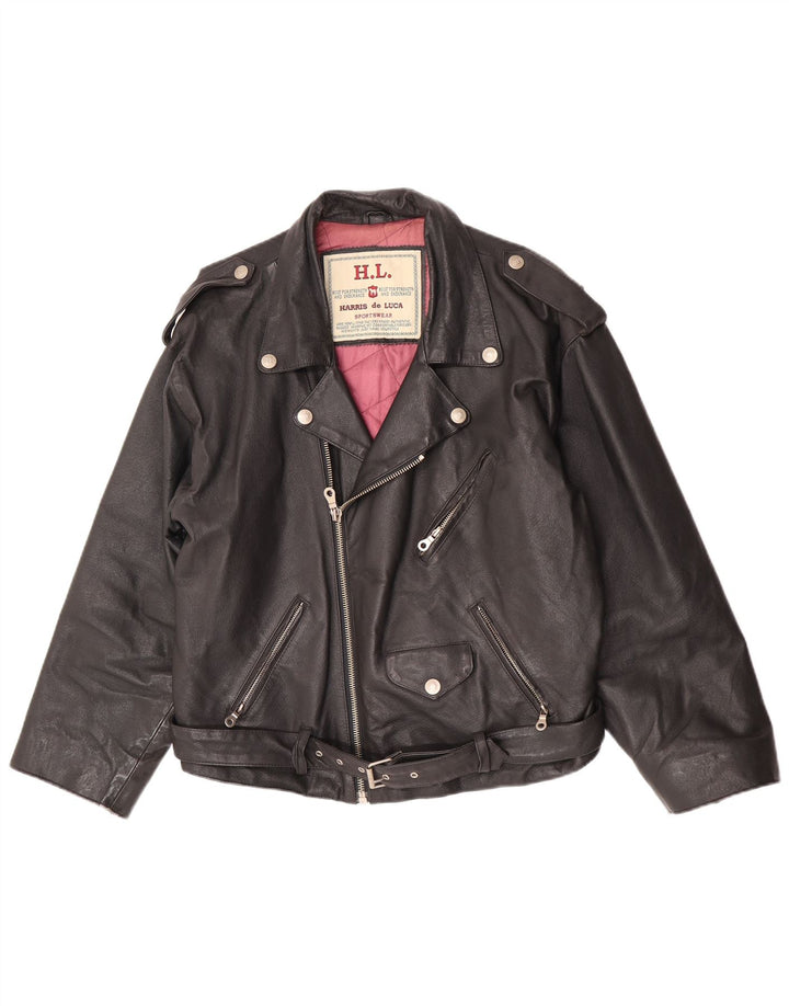 HARRIS de LUCA Chaqueta motera de cuero para hombre UK 38 Medium Black Leather