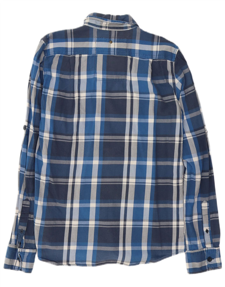 SUPERDRY Camisa de franela para hombre de algodón a cuadros azul marino grande