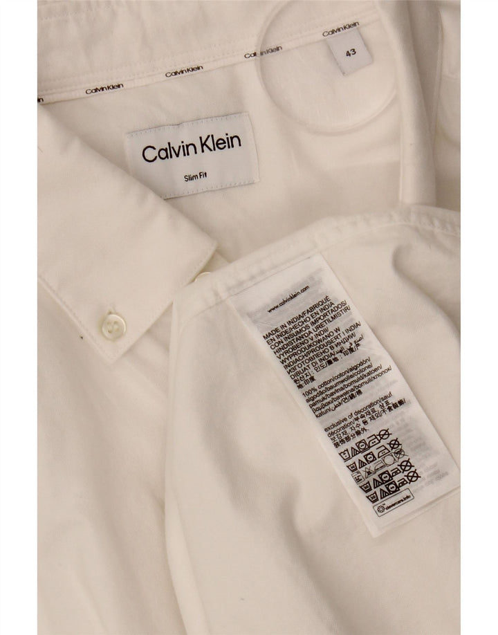 CALVIN KLEIN Camisa slim fit para hombre Talla 43 Grande Algodón blanco