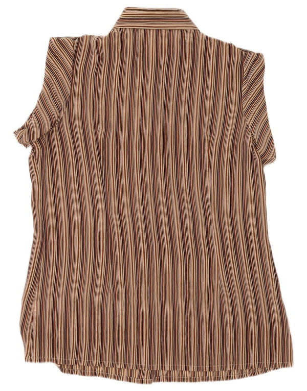 cherie Blusa militar de manga corta para mujer IT 46 Large Brown Stripes