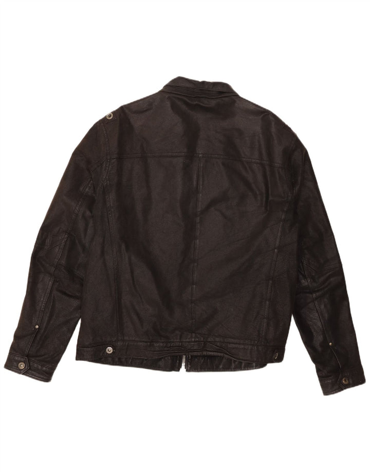 Angelo Litrico Chaqueta de cuero para hombre UK 42 XL Cuero negro