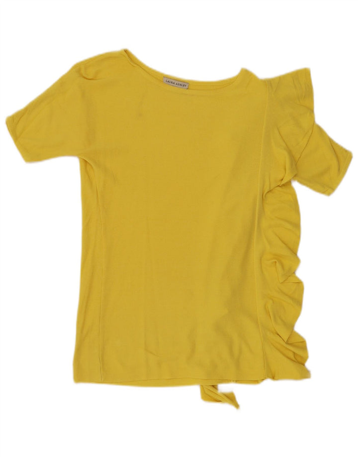 Laura Ashley Blusa Delantera con Volantes para Mujer UK 10 Small Rayón Amarillo