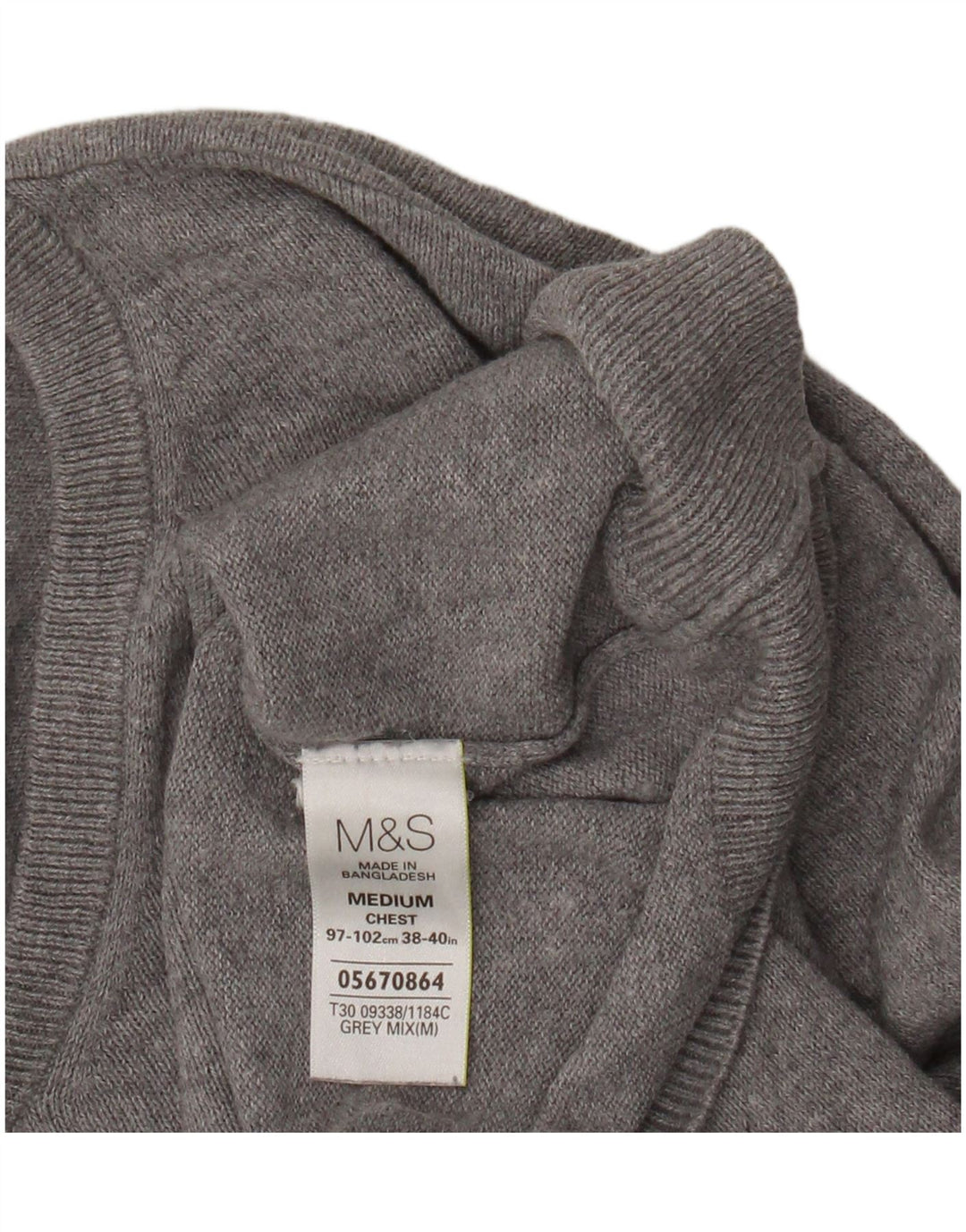 Marks & Spencer Jersey con cuello en V para hombre de algodón gris medio