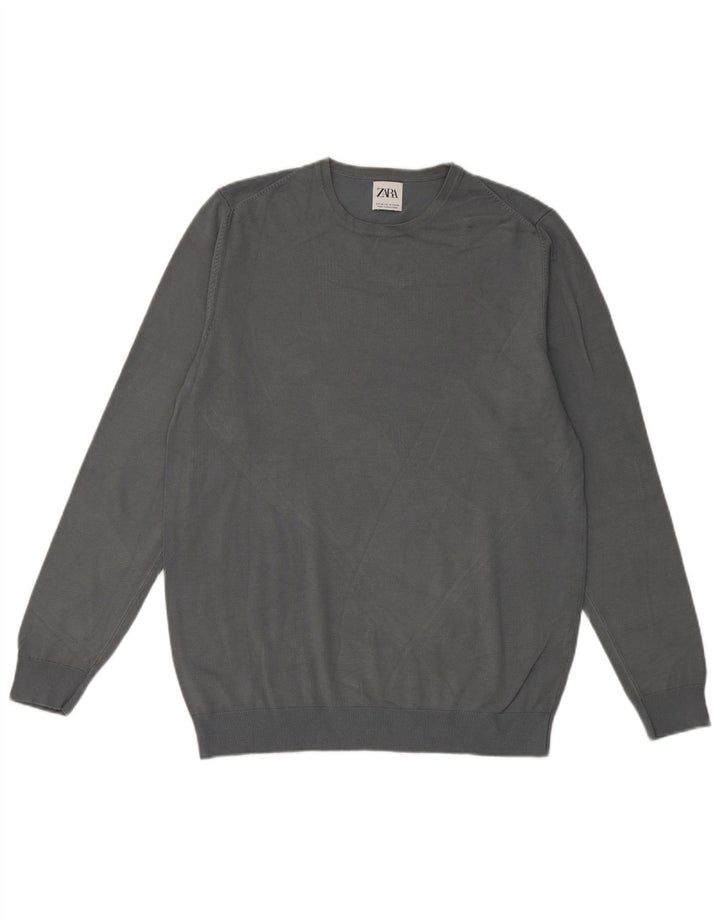Zara Jersey de cuello redondo para mujer, talla 44, viscosa gris medio