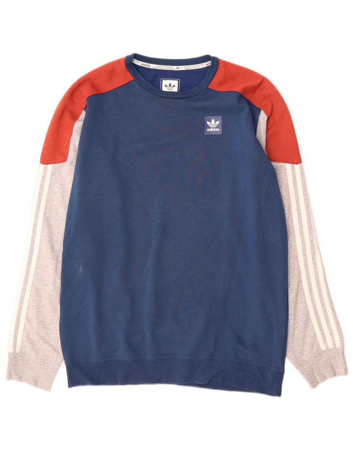 Adidas Hombre Sudadera Jumper Medium Azul Marino Colorblock Algodón