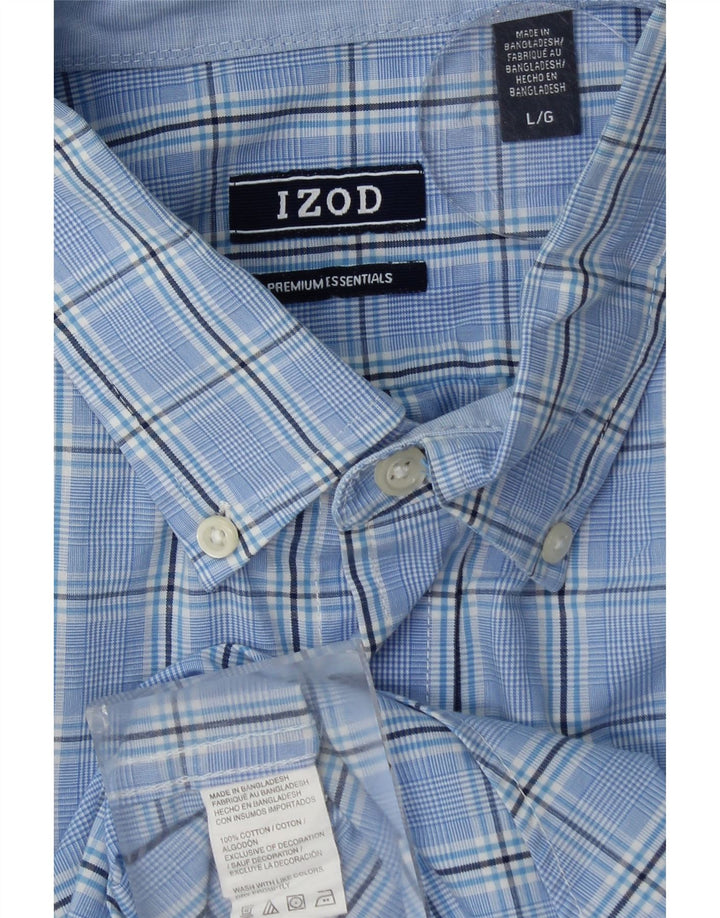 IZOD Camisa de hombre grande de algodón a cuadros azules