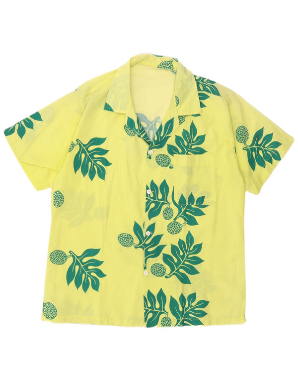 Vintage hombres camisa de manga corta medio amarillo floral