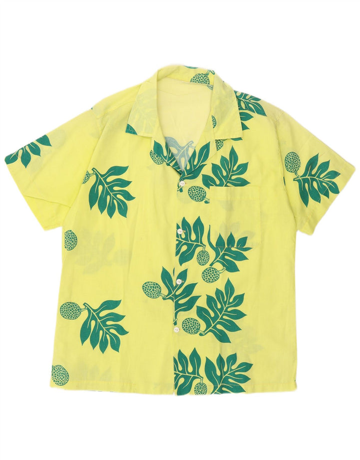 Vintage hombres camisa de manga corta medio amarillo floral