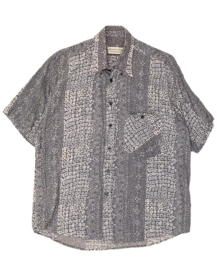 Harrison & Son Camisa de manga corta con estampado abstracto de viscosa gris medio para hombre