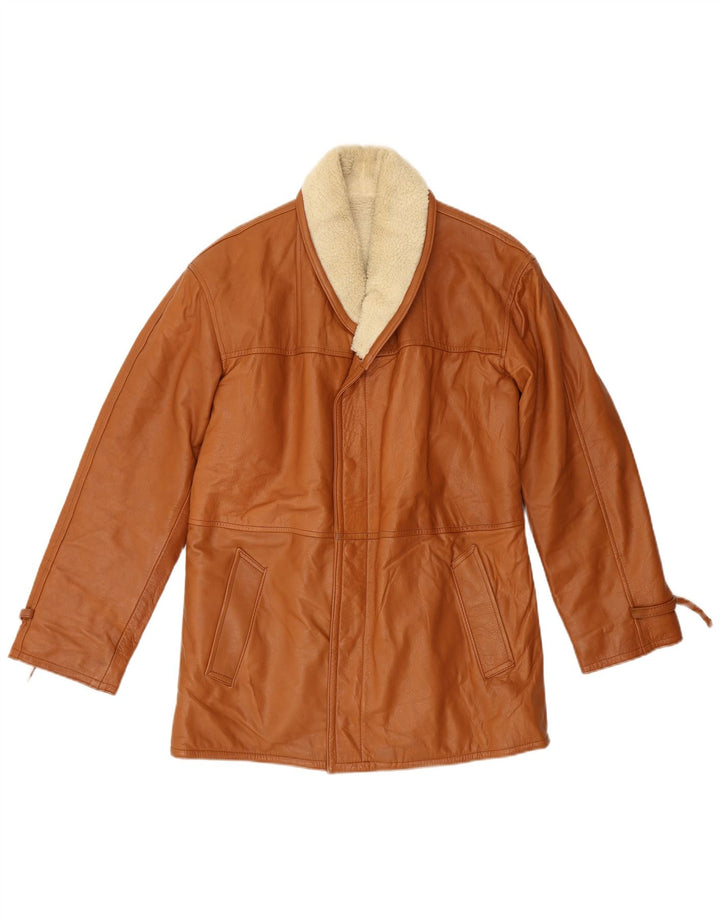 Chaqueta de piel de oveja vintage para hombre IT 48 Marrón medio