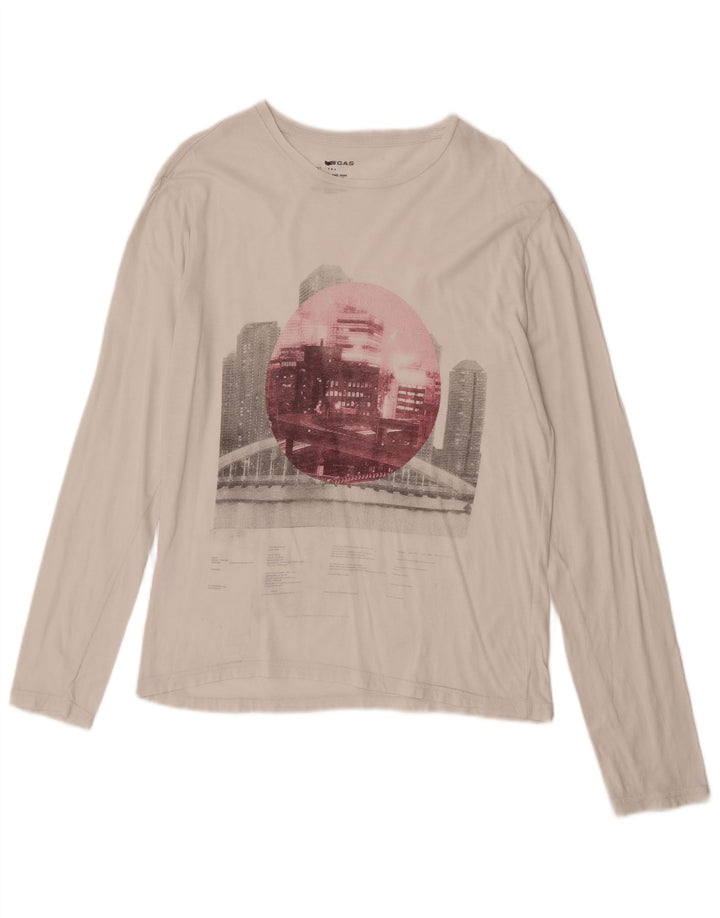 Gas Mujer Gráfico Top Manga Larga UK 46 Grande Blanco