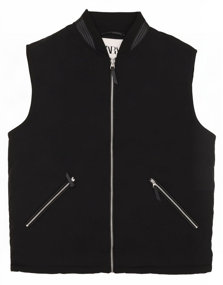 Zara Mens Chaleco acolchado Reino Unido 40 Grande Poliéster negro