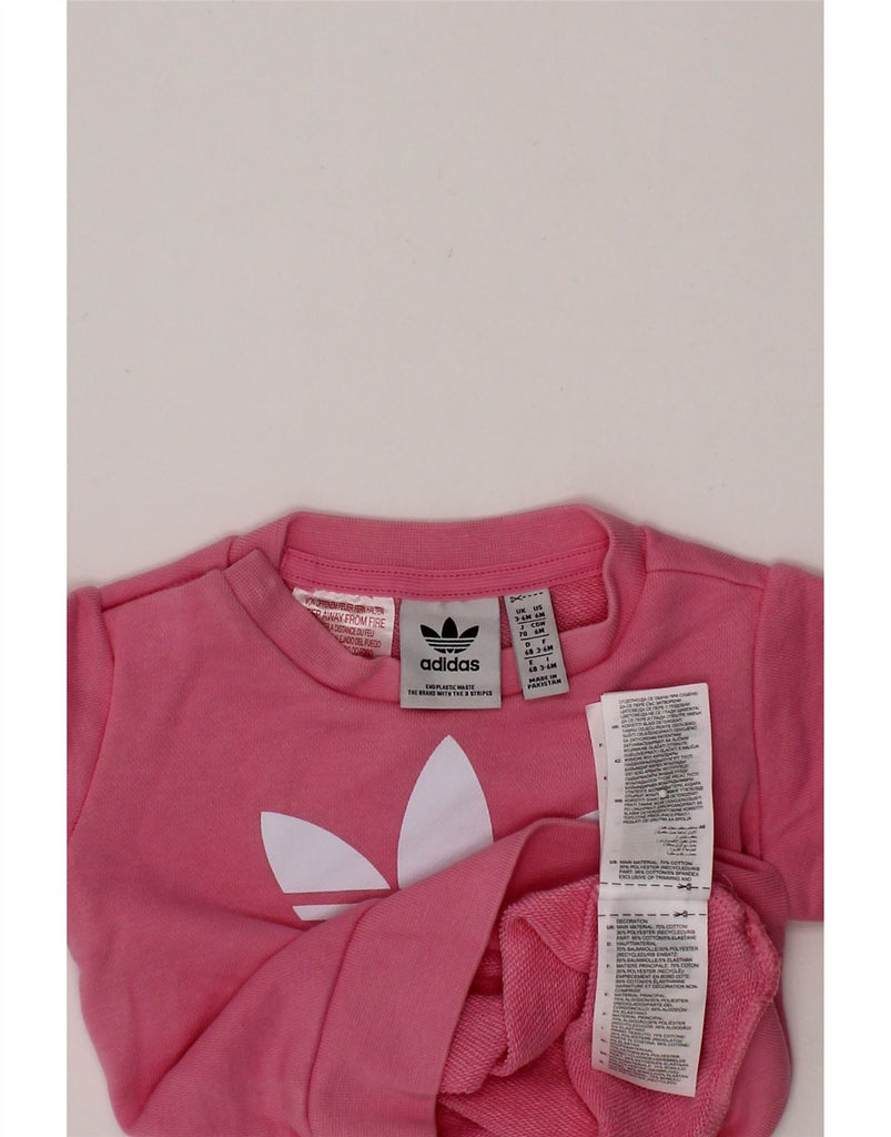 ADIDAS Baby Girls Graphic Sweatshirt Jumper 3-6 Months Pink Cotton Vintage Adidas and Second-Hand Adidas from Messina Hembry 