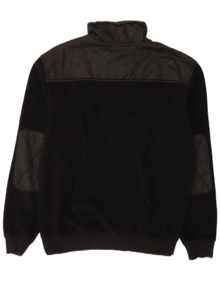 Bugatti Jersey de forro polar con cuello y cremallera para hombre, tamaño grande, poliéster negro