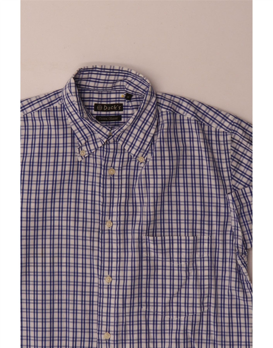 Dack's Camisa de manga corta para hombre de corte clásico de algodón a cuadros azul medio