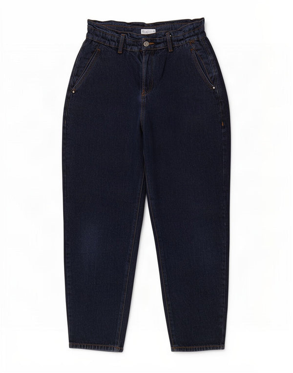 Zara Jeans Sueltos De Cintura Alta Para Mujer EU 36 XS W26 L24 Algodón Azul Marino