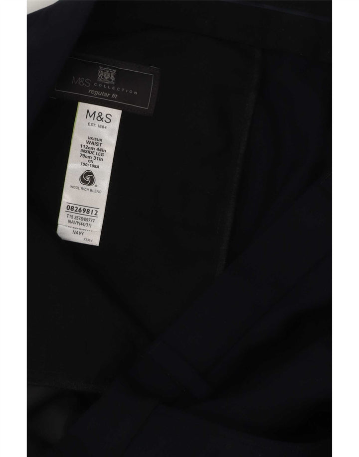 Marks & Spencer Pantalón de traje de corte regular para hombre W44 L31 Poliéster azul marino