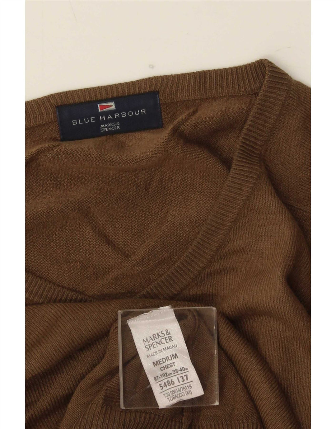 Marks & Spencer Jersey con Cuello en V Azul Harbor para Hombre Beige Medio