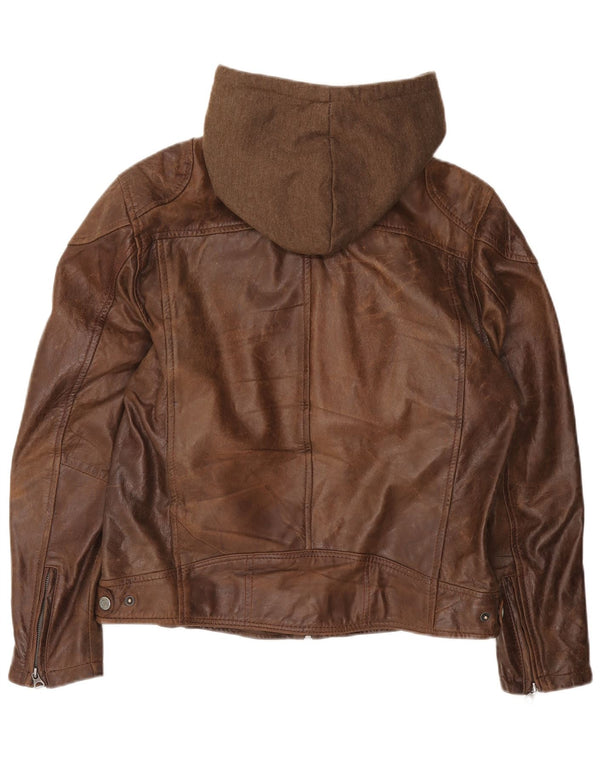 GIPSY Chaqueta de cuero con capucha de gran tamaño para mujer UK 20 2XL Cuero marrón