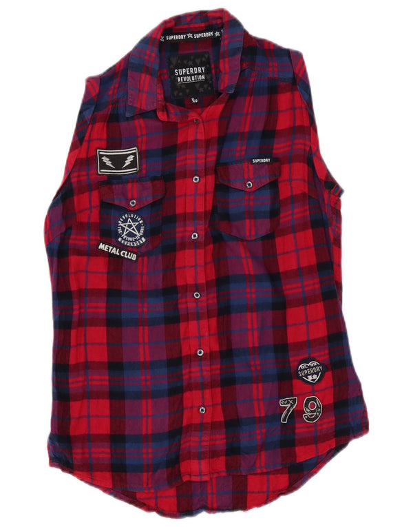 Superdry Camisa Estampada Sin Mangas Extragrande Mujer UK 2 2XS Red Check