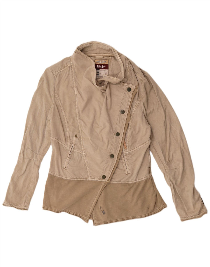 KHUJO Chaqueta motera para mujer UK 44 Medium Beige Colorblock Lyocell