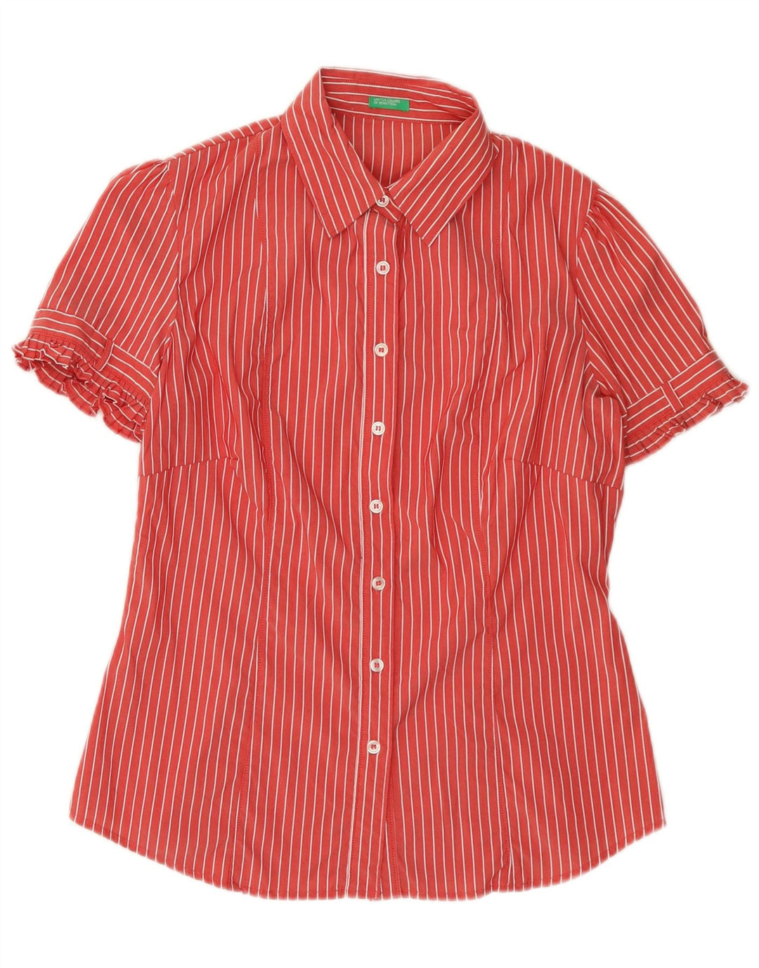 BENETTON Camisa de manga corta para mujer UK 44 Medium Red Pinstripe