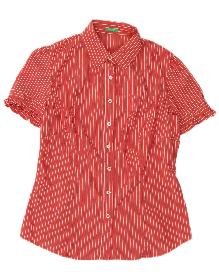BENETTON Camisa de manga corta para mujer UK 44 Medium Red Pinstripe