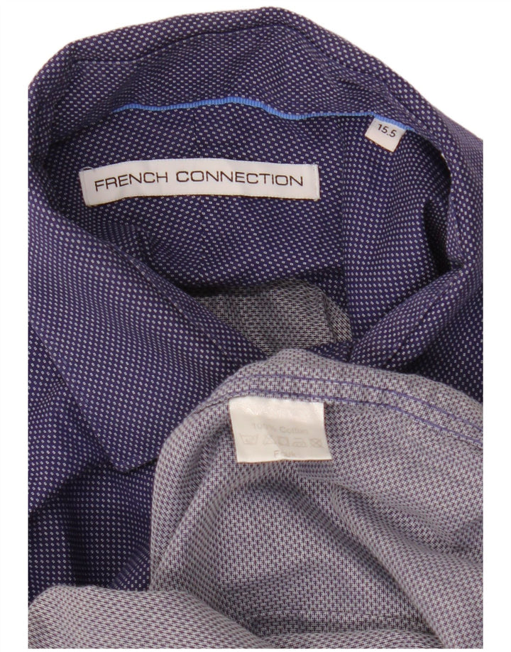 French Connection Camisa para hombre Talla 15 1/2 Mediana Azul marino Algodón geométrico