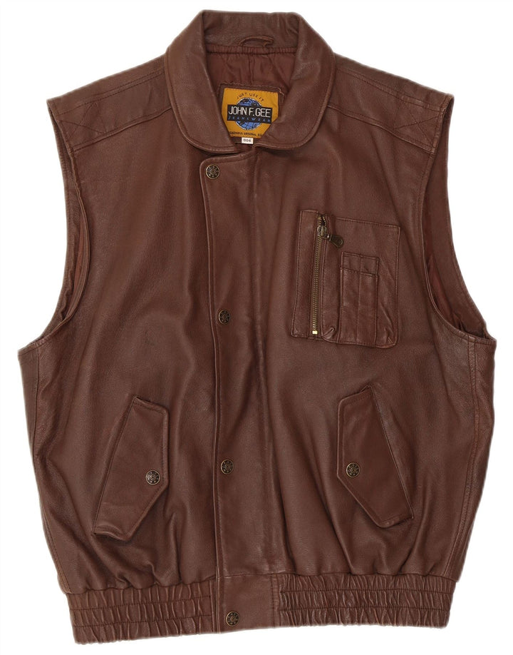 John F Gee Chaleco de cuero para hombre UK 38 Marrón medio