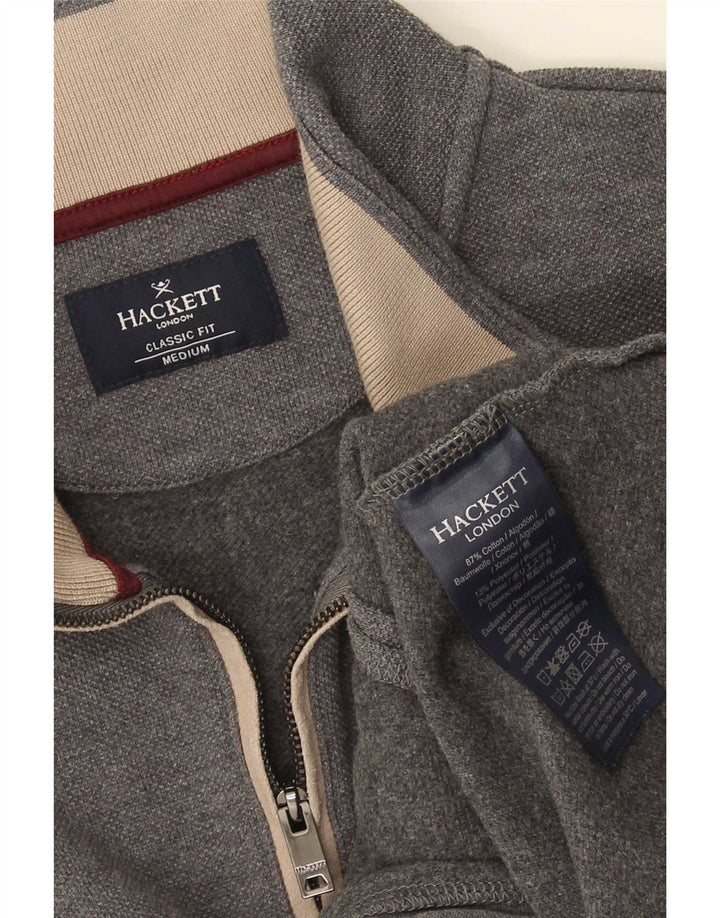 Hackett Hombre Classic Fit Zip Neck Sudadera Jumper Algodón Gris Medio