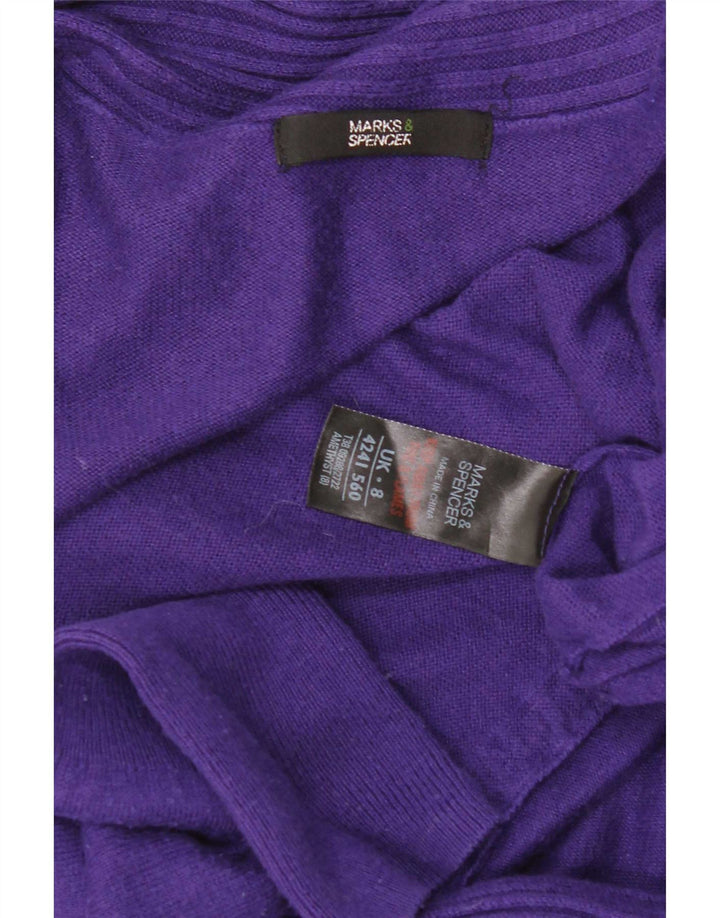 Marks & Spencer Suéter Cárdigan Abierto Largo para Mujer UK 8 Small Púrpura