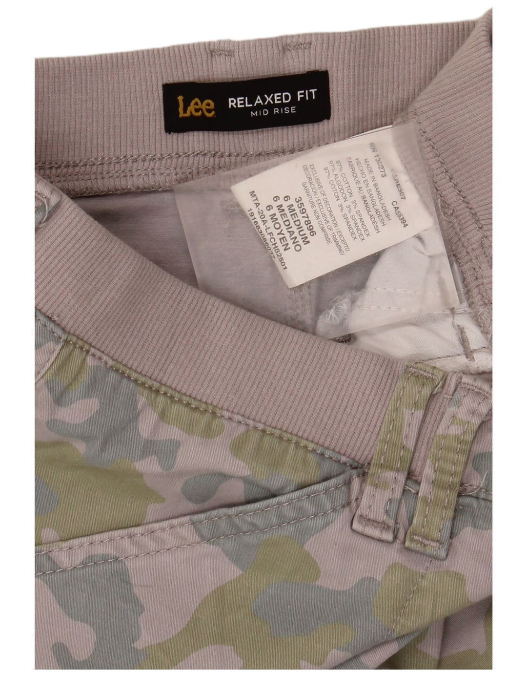 Lee Pantalones cortos cargo de talle medio para mujer US 6 Medium W30 Algodón de camuflaje morado