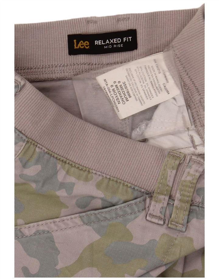 Lee Pantalones cortos cargo de talle medio para mujer US 6 Medium W30 Algodón de camuflaje morado