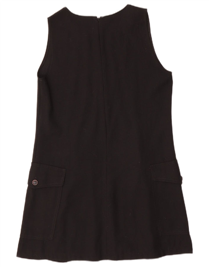 Vintage mujer sin mangas A-Line vestido Reino Unido 12 lana negra mediana